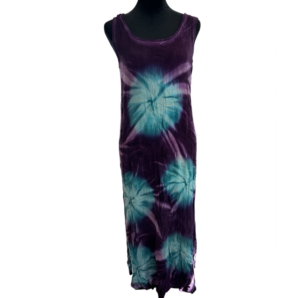 Pineapple Moon Tie Dye Dress Purple Blue Free Size Boho Hippie Festival EUC